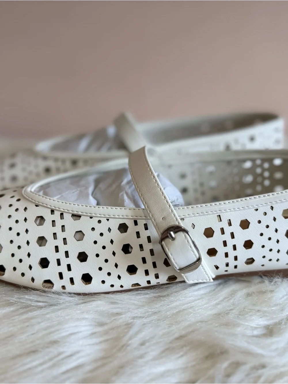 Women’s White Perforated Mary Jane Flats